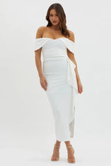 Lillianne Off-Shoulder Side Ruffle Maxi Dress White