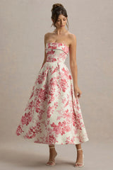 Annalise | Pink Porcelain Print Bandeau Skater Midi Dress