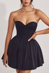 Corset Tulle Mini Dress in Jet Black