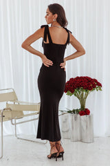 Rose Garden Tied Shoulder Maxi Dress Black