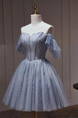 Grey Beaded Off the Shoulder Corset Princess Dress