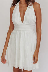 Sinia Plisse Halter Mini Dress Off White