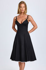 Bow-Detail A-Line Midi Dress in Black