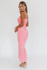 By Chance One Strap Ruched Maxi Dress Pink