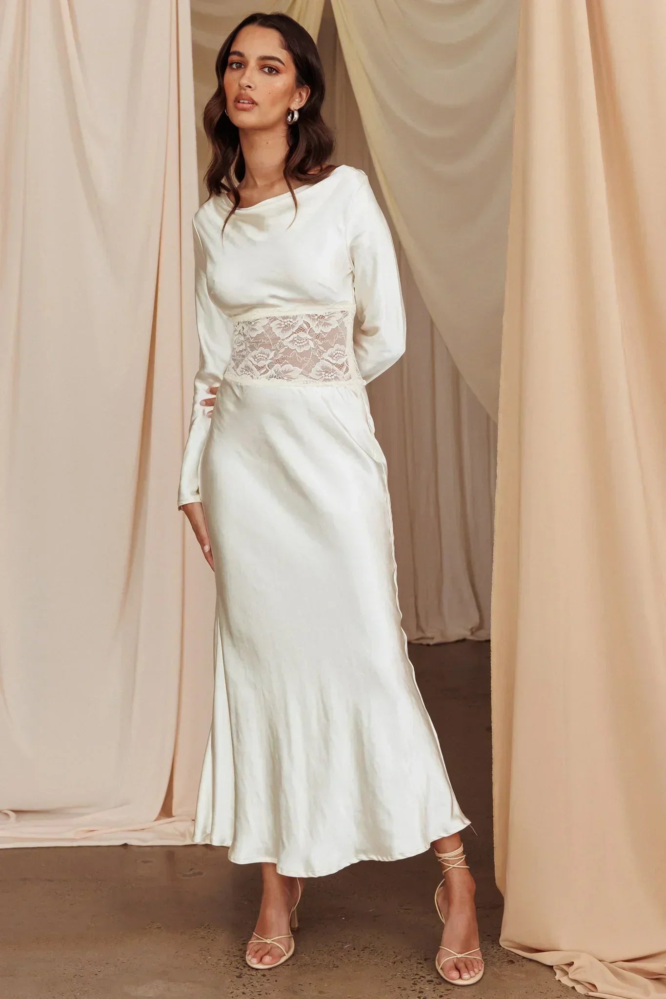 Loveland Lace Insert Cowl Back Dress Oyster