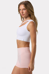 Seamless Soft Rib Asymmetric Sports Bra in White