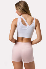 Seamless Soft Rib Asymmetric Sports Bra in White