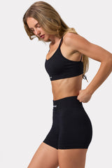 Scoop Neck Lace Up Back FlexiRib Sports Bra in Black