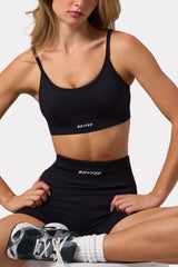 Scoop Neck Lace Up Back FlexiRib Sports Bra in Black