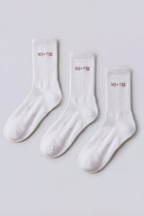 Ribbed Half-Crew 3-Pack Socks in White Pink