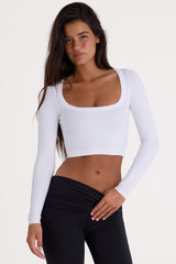 Seamless Soft Rib Cut-Out Crop Top in White