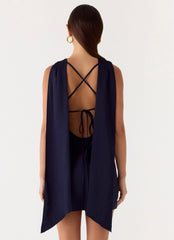 Cerina High Neck Mini Dress - Navy