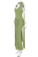 Halter Green Fitted Long Dress