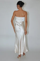 Encore Strapless Satin Maxi Dress Champagne