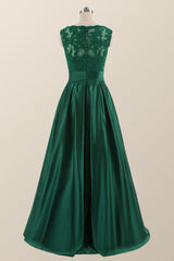Green Lace and Satin A-line Long Formal Dress