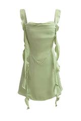 Green Ruffled Streamers Short Summer Dress