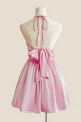 Halter Light Blue Back Tie A-line Short Dress