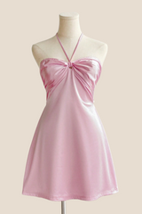 Halter Lavender Back Tie A-line Short Dress