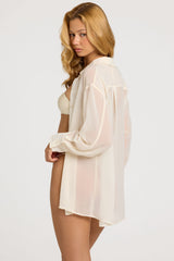 Pearl-Detail Oversized Shirt in Pearl White