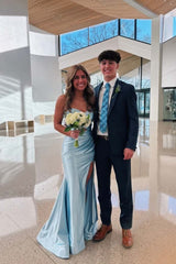 Dark Green Double Keyholes Satin Mermaid Prom Dress