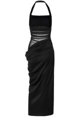 Halter Brown Ruched Cutout Long Dress
