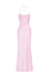 Halter Grape Satin Fitted Long Formal Dress