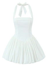 Halter Black A-line Short Bubble Dress