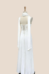 Empire White Pleated Maxi Scarf Dress