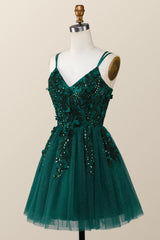 Dark Green Embroidered A-line Short Homecoming Dress