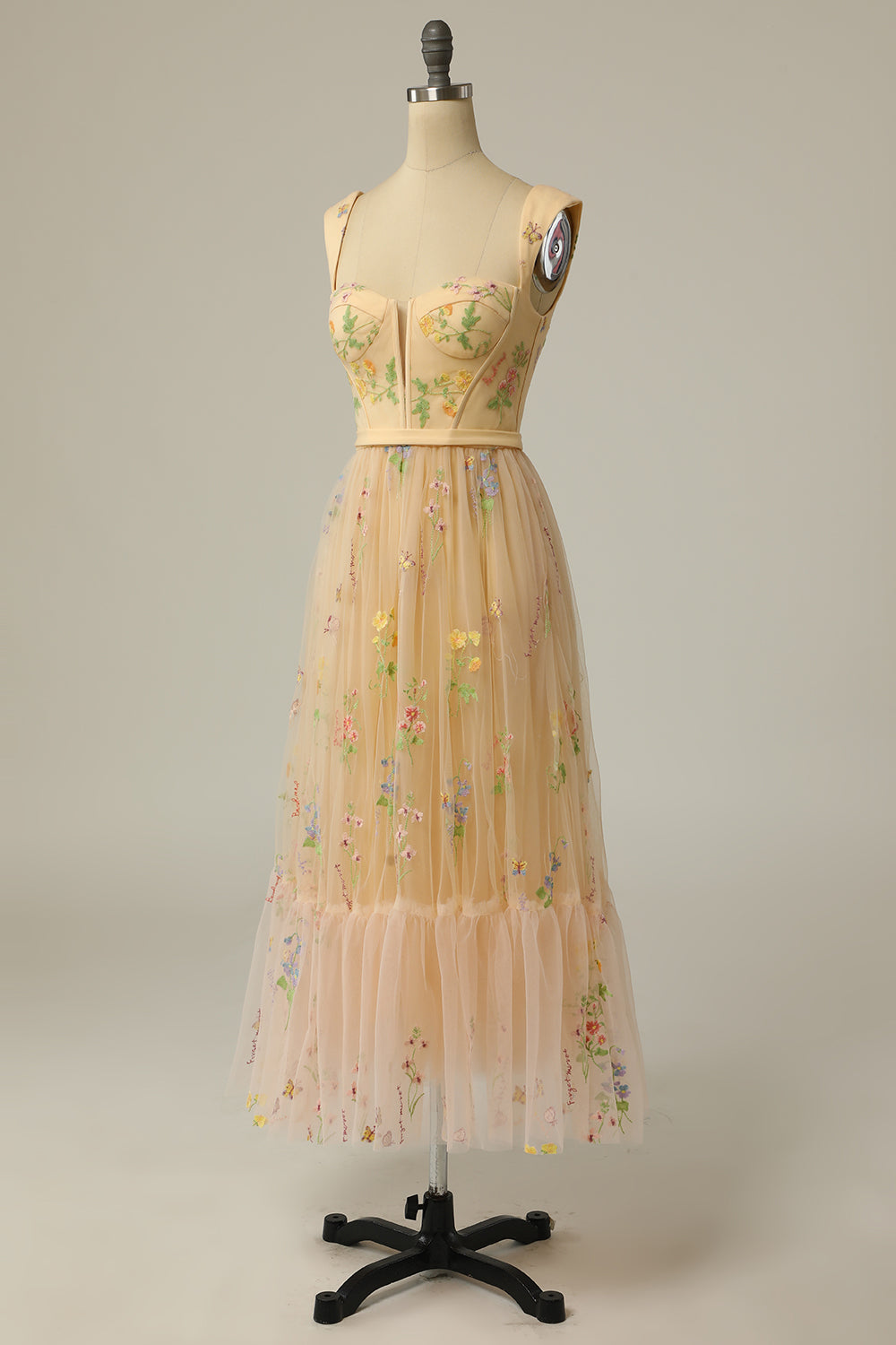 Green Embroidered A-line Midi Dress