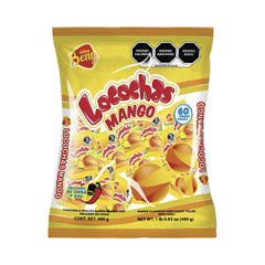Beny Locochas Mango hard candy bag with chili powder center, 60 count, Mexican candy bulk for flavorful snacking.