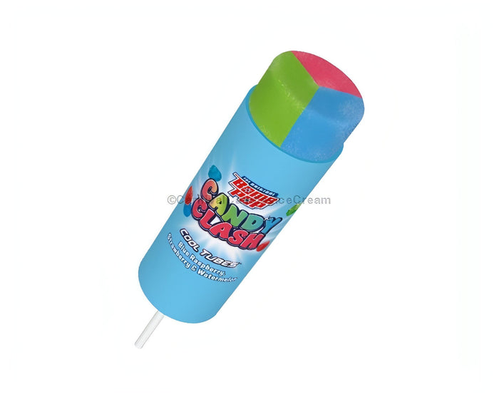 Bomb Pop Candy Clash Push Up ice cream in a blue tube with colorful top, available in bulk for candy lovers.