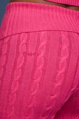 Cable Knit Foldover Flared Trousers in Hot Pink