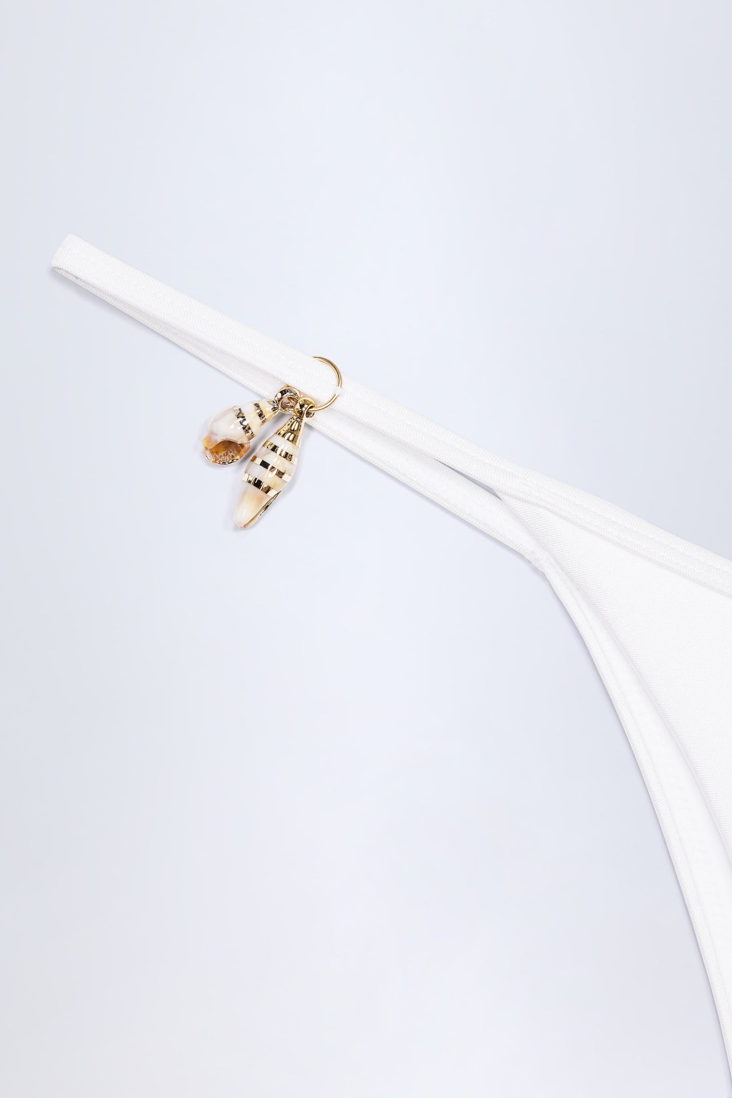 Charm-Detail Thong Bikini Bottoms in White