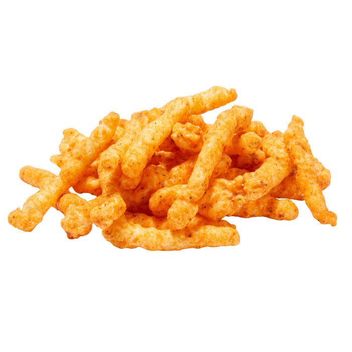 Cheetos Cheddar Jalapeno snacks piled high, showcasing the spicy and cheesy flavor in a Frito Lay bulk chips case.