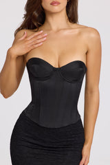 Satin Lace-Up Corset Top in Black
