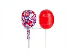 De La Rosa Mini Jumbo Cereza cherry lollipops with bubble gum filling, perfect for bulk Mexican candy lovers.