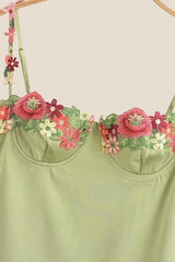 Green Floral Embroidery Short Princess Dress