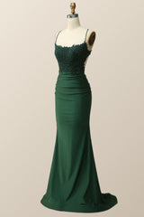 Dark Green Mermaid Appliques Long Formal Dress
