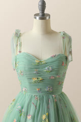 Green A-line Floral Embroidered Short Party Dress