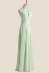 Halter Lemon Green Chiffon Long Bridesmaid Dress