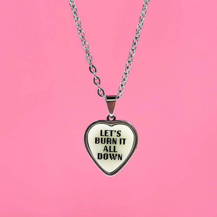 Let's Burn It All Down - Ivory - Acrylic and Metal Necklace