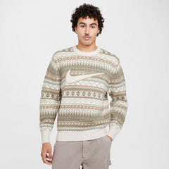 Nike Life Fair Isle Swoosh Sweater (LT Orewood Brown/Sail/Khaki)