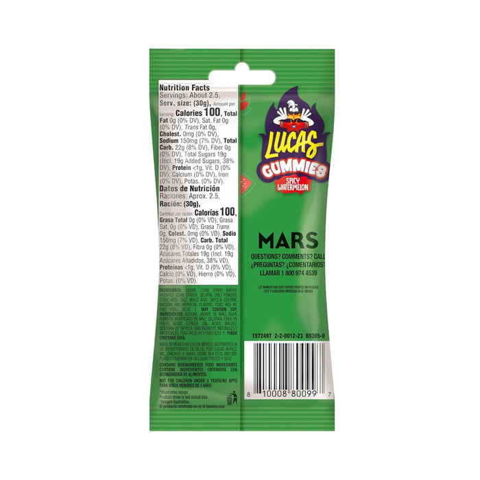 Lucas Gummy Spicy Watermelon Candy 12 Pack (2.46 Oz)