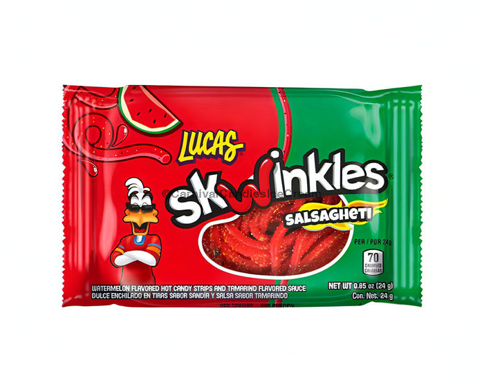 Lucas Salsaghetti Watermelon Flavored Straw Candy, sweet and spicy Mexican candy, bulk Mexican candy, 12 count.