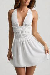 Plunge Cross-Back Mini Dress in White