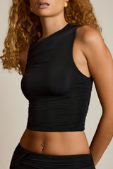 Asymmetric Ruched Tank Top in Black