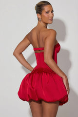 Cut-Out Bubble Hem Corset Mini Dress in Red