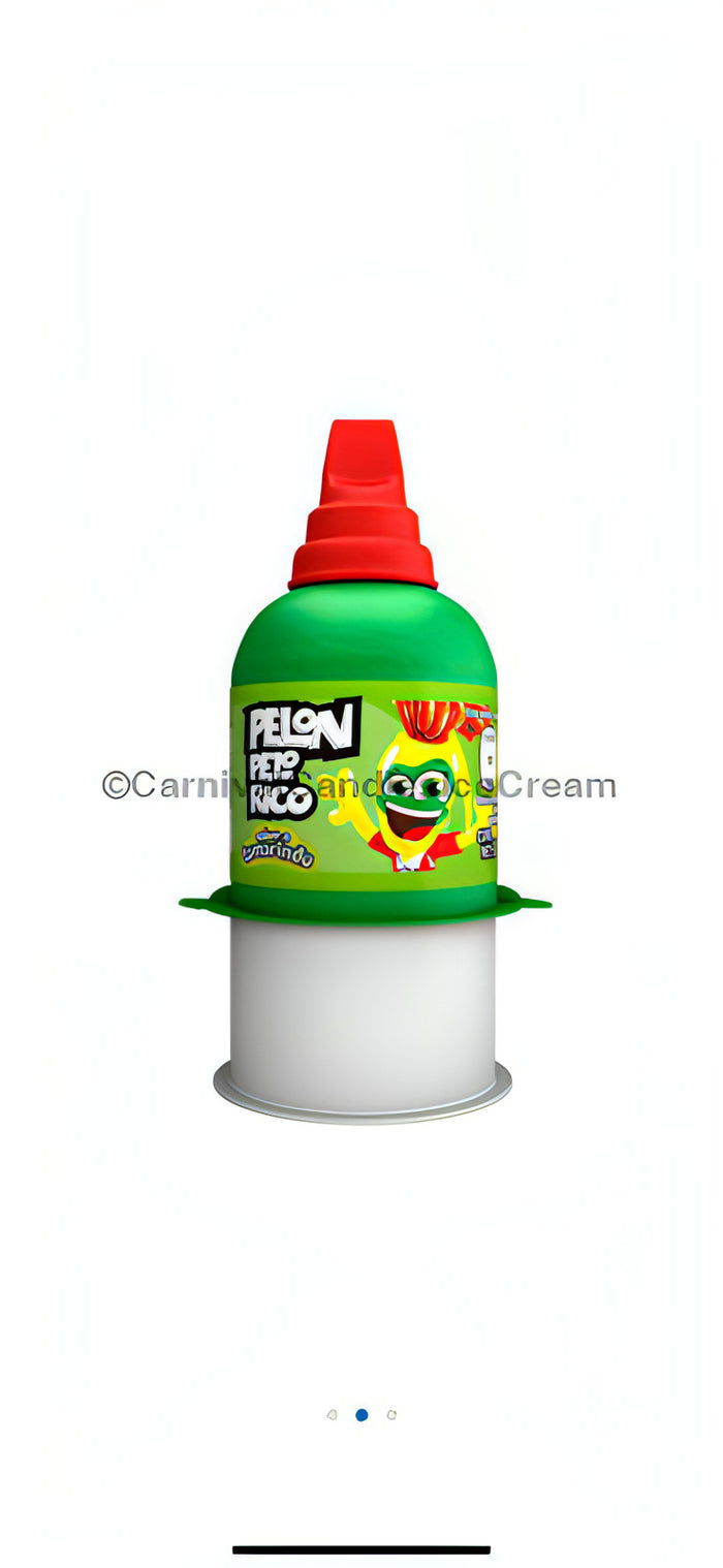 Pelon Pelo Rico Tamarindo candy in plastic squeeze container, bulk Mexican candy with sweet, spicy, and tangy flavor.