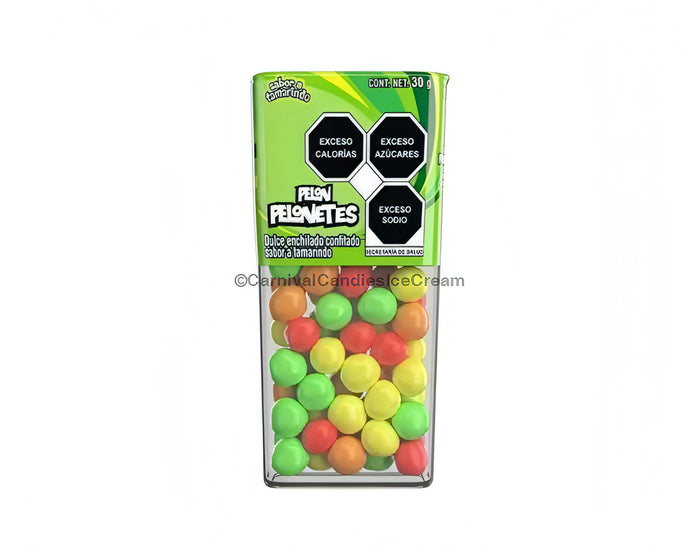 Pelon Pelonetes tamarind chewy candy bites in a clear container, ideal for bulk Mexican candy lovers.